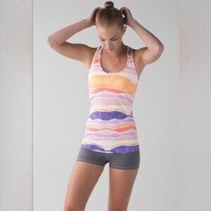 S1 Lululemon Women's Cool Racerback Tank Bleacher Stripe White Iris Flower Sz 4